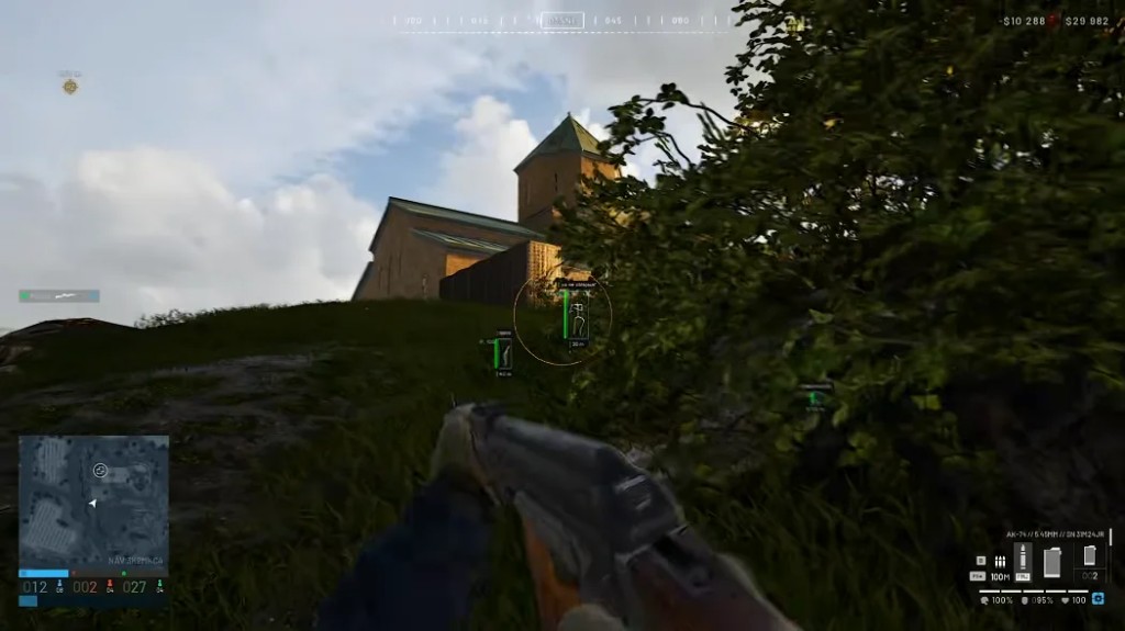 Wardogs Elytra Status Wardogs cheats player ESP with boxes, skeletons, health bars, and distance tags on a hillside